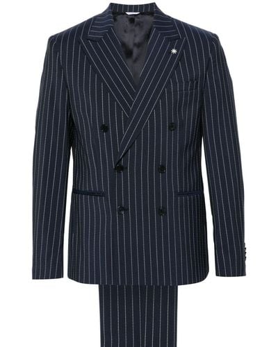Manuel Ritz Pinstriped Double-breasted Suit - Blue