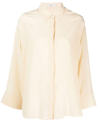 Closed Long Wide-sleeved Silk Shirt - Natural