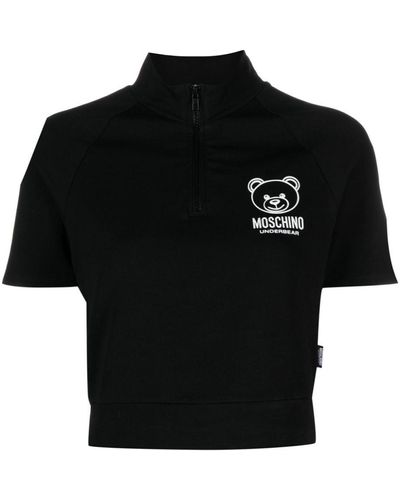 Moschino Logo-flocked Cotton Crop Top - Black