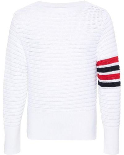Thom Browne 4-bar Stripe Cotton Sweater - White
