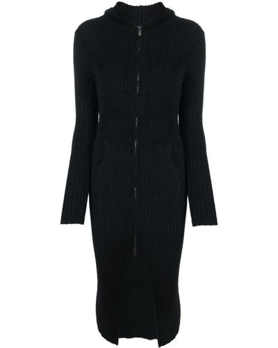 Blumarine Zip-up Ribbed Midi Dress - Black