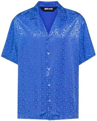 Just Cavalli Logo-jacquard Bowling Shirt - Blue
