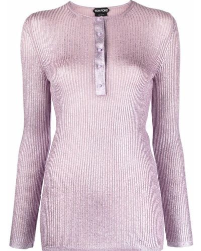 Tom Ford Glossy Fine Ribbed Cashmere Top - Purple
