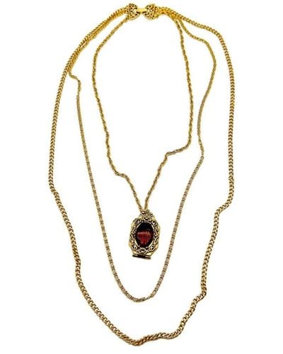 JENNIFER GIBSON JEWELLERY Vintage Goldette Amethyst Locket Chain Necklace - White