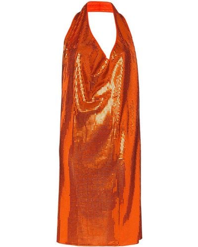 Bottega Veneta メタリック ホルターネックドレス - オレンジ