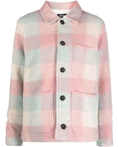 A.P.C. Check-pattern Wool-blend Shirt Jacket - Pink