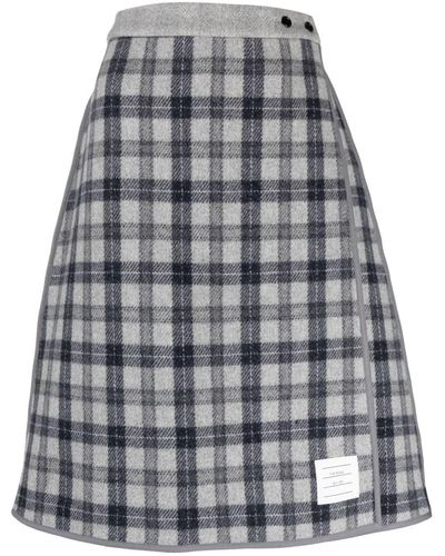 Thom Browne Double Face Wool Tartan Skirt - Gray