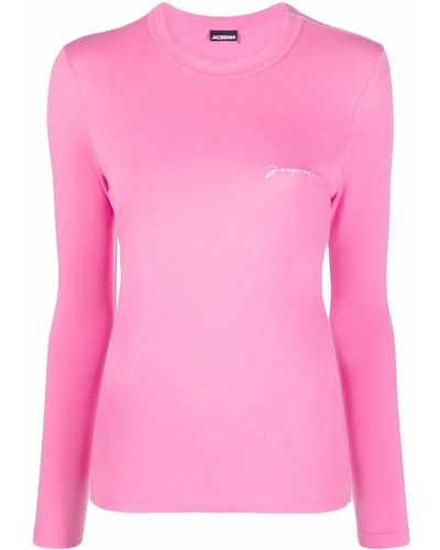 Jacquemus Le T-shirt Brode Logo-embroidered Top - Pink