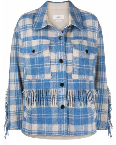 Isabel Marant Filora Fringe-trim Checked Shirt Jacket - Blue
