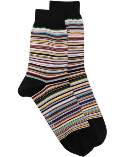 Paul Smith Logo-print Striped Ankle Socks - Black