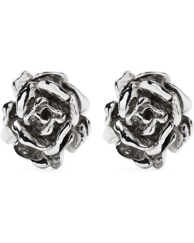 Blumarine Rose-detail stud earrings - Bianco