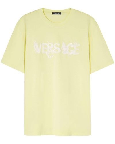 Versace T-shirt Met Geborduurd Logo - Geel