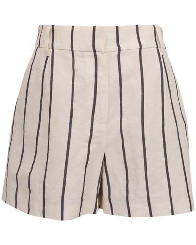 Brunello Cucinelli Striped Cotton-linen Shorts - Natural