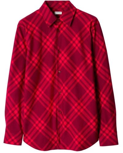 Burberry Geruit Overhemd - Rood