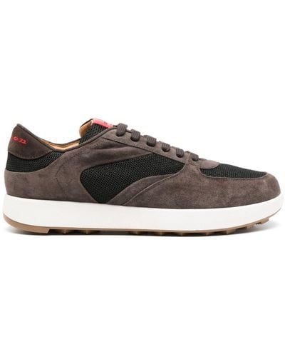 Kiton Lace-up Panelled Suede Trainers - Brown