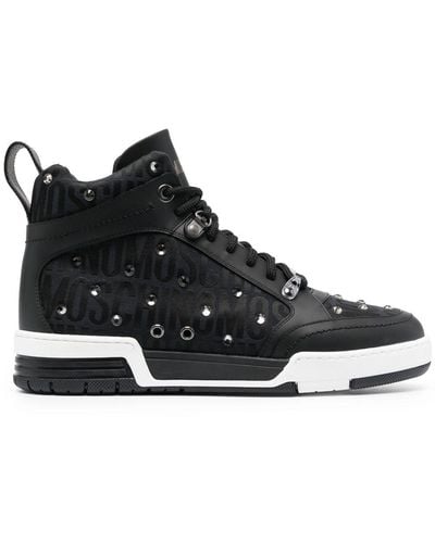 Moschino Jacquard Crystal-embellished Sneakers - Black