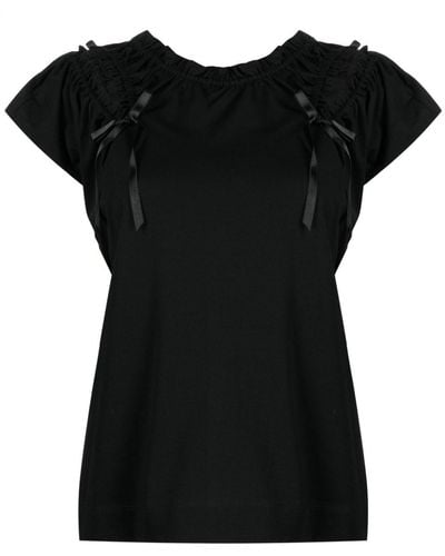 Simone Rocha Bow-embellished Cut-out Cotton Top - Black
