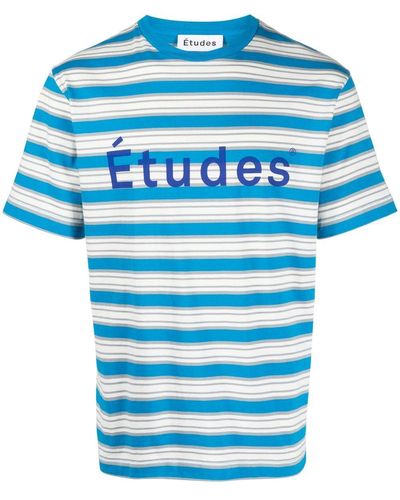Etudes Studio T-shirt in cotone a righe con logo - Blu