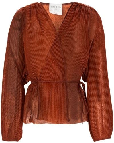 Forte Forte Pleated Wrap Tulle Blouse - Brown