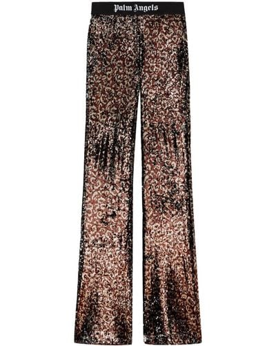 Palm Angels Logo-tape Sequin Flared Pants - Brown
