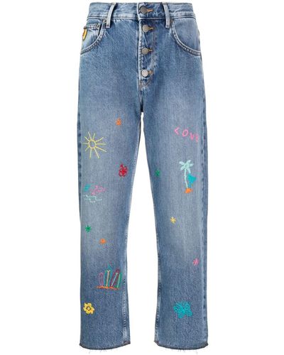 Mira Mikati Embroidered Cropped-leg Jeans - Blue