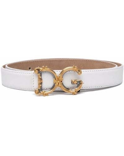 Dolce & Gabbana Ceinture en cuir à logo DG - Blanc