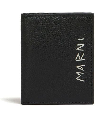 Marni Logo-stitch Bi-fold Leather Wallet - Black