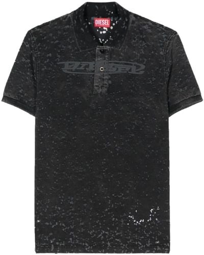 DIESEL Logo-print Distressed Polo Shirt - Black