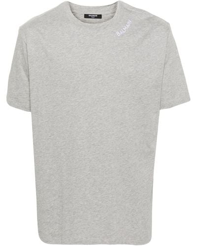 Balmain T-Shirt mit Logo-Stickerei - Grau