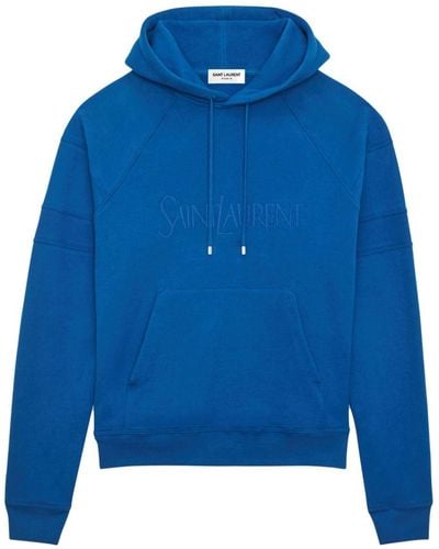 Saint Laurent Sudadera de algodón con capucha - Azul
