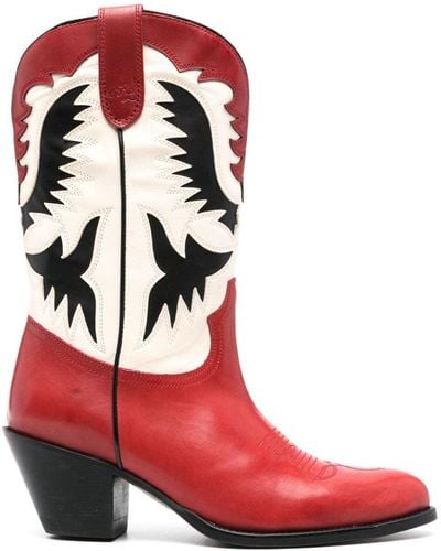 Polo Ralph Lauren 65mm Western Leather Ankle Boots - Red