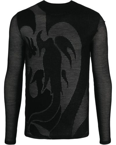 Feng Chen Wang Phoenix Sheer Jacquard-knit Sweater - Black