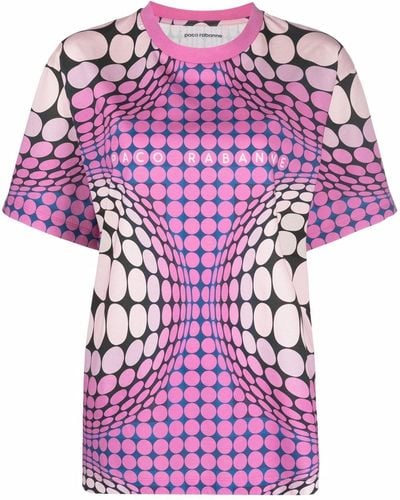 Rabanne Geometric-print Organic-cotton T-shirt - Pink