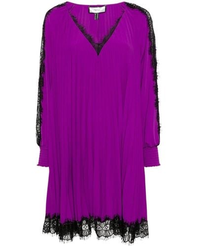 Nissa Lace-trim Pleated Dress - Purple