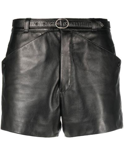 Saint Laurent Belted Leather Shorts - Black