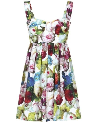 Dolce & Gabbana Short Cotton Corset Dress With Nocturnal Flower - White