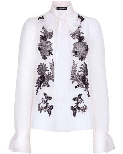 Dolce & Gabbana Lace-appliqué Silk-blend Shirt - White