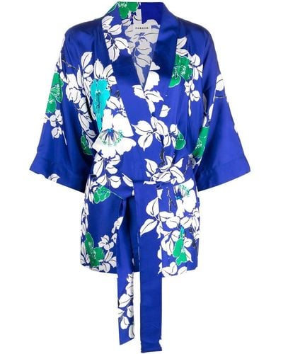 P.A.R.O.S.H. Veste d'inspiration kimono à fleurs - Bleu