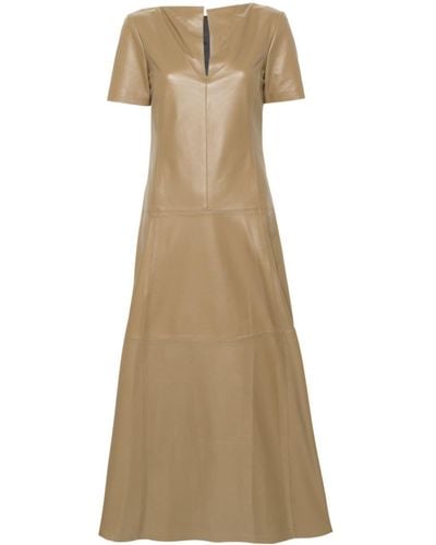 Dorothee Schumacher Tiered-skirt Leather Midi Dress - Natural