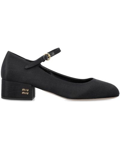 Miu Miu 35mm Moiré Mary Janes Shoes - Black