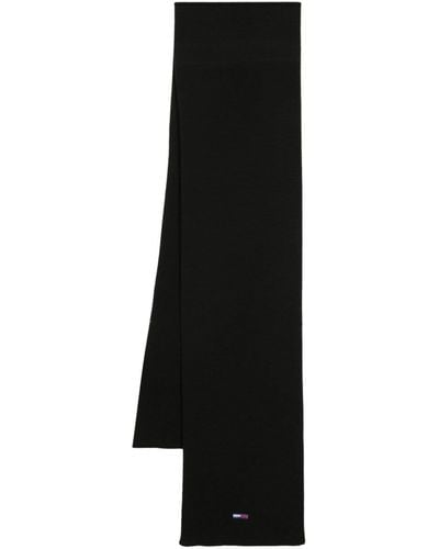 Tommy Hilfiger Flag-embroidered Ribbed-knit Scarf - Black