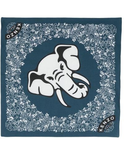 KENZO Elephant-print Cotton Scarf - Blue