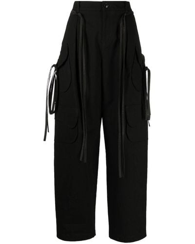Yohji Yamamoto Pantalon cargo rayé à taille haute - Noir