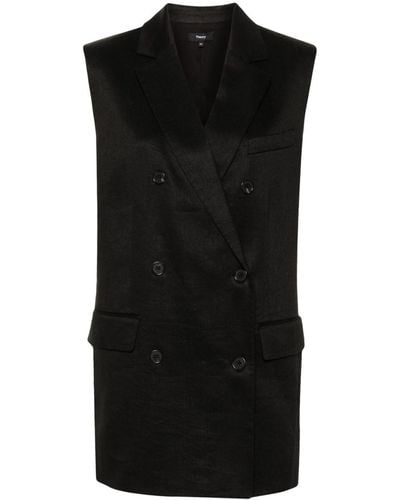 Theory Double-breasted Linen Blend Gilet - Black