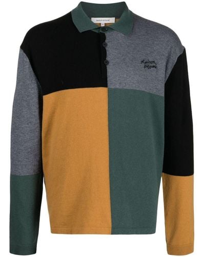 Maison Kitsuné Colour-block Knitted Polo Sweater - Black