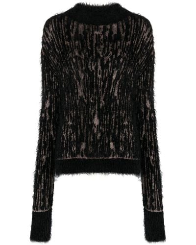 John Richmond Abstract-pattern Fuzzy-knit Sweater - Black