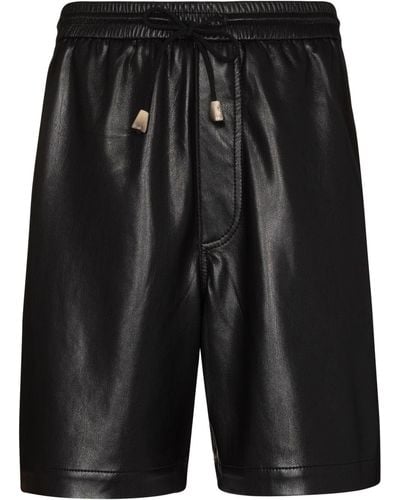 Nanushka Drawstring Vegan Leather Bermuda Shorts - Black