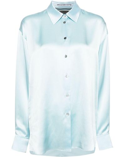 Alexander Wang Tulle-panel Silk Shirt - Blue
