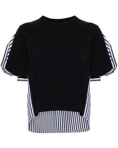 Sacai Striped-panel Balloon-sleeves T-shirt - Black