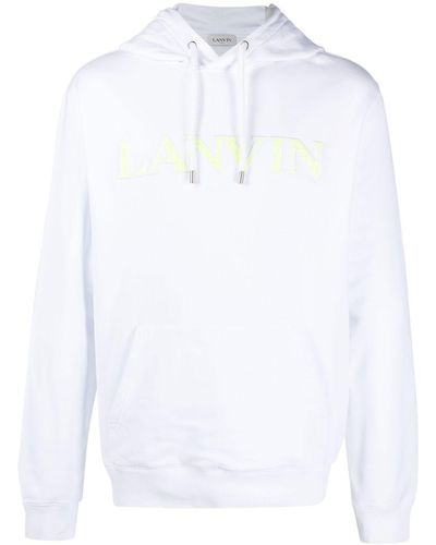 Lanvin Embroidered-logo Pouch-pocket Hoodie - White